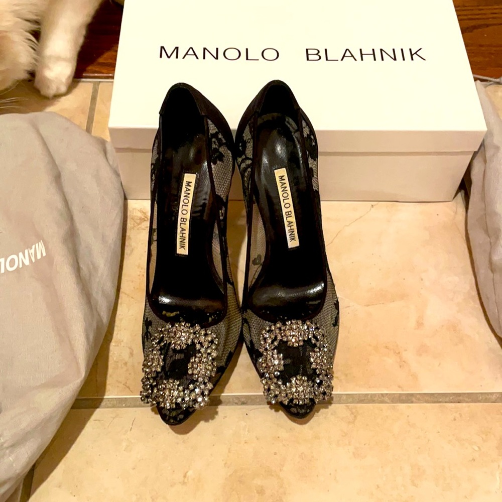 Manolo Blahnik black lace heels